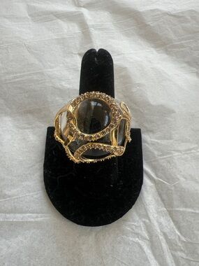 Alexis Bittar Gold Clear Crystal Orb Statement Ring